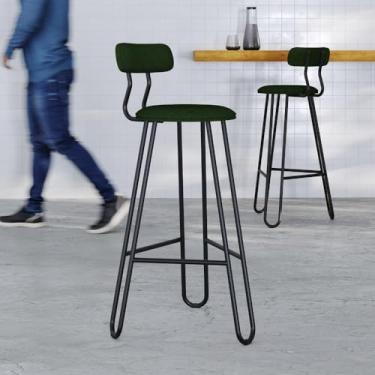 Imagem de Conjunto 2 Banquetas Altas com Encosto Ginger Verde Musgo City - Estr.preta