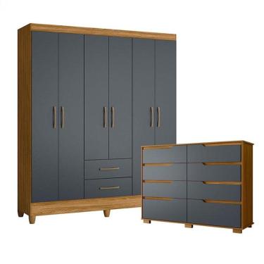 Imagem de Guarda Roupa Casal Panamá e Cômoda Georgia Freijó Cinza – Moval
