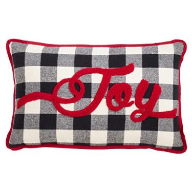 Imagem de Saro Lifestyle Dama di Natale Collection Buffalo Plaid Joy Almofada preenchida com poliéster, 30,5 x 50,8 cm, preta