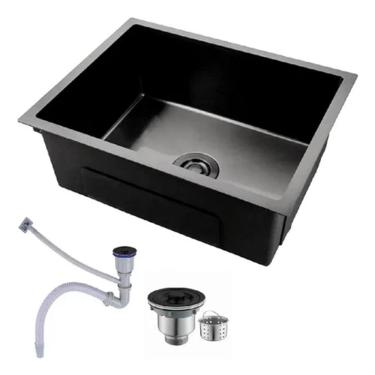 Imagem de Cuba Gourmet Pia Inox Quadrada Cozinha Luxo 50x45 Com Acessórios Preto
