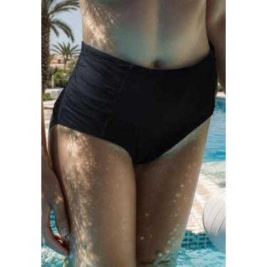 Imagem de Calcinha de Biquíni Cintura Alta Franzida Com Fio Duplo Lisa - Penelóp