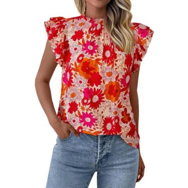 Imagem de Blusa feminina PRETTYGARDEN com babados e manga curta em chiffon