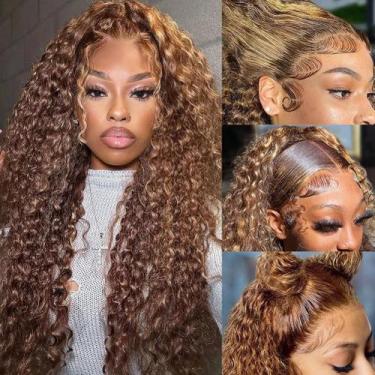 Imagem de Perucas frontais de renda bangjazz Deep Wave Human Hair 16" P4/27
