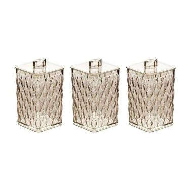 Imagem de Kit 3 Porta Algodão Cotonete Glamour Ambar Acrilico - Plasútil