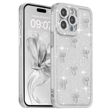 Imagem de FABSPARK Capa para iPhone 14, laço de fita prateada 3D, brilhante, brilhante, brilhante, brilhante, brilhante, estético, transparente, macio para iPhone 14 - laço prata/prata