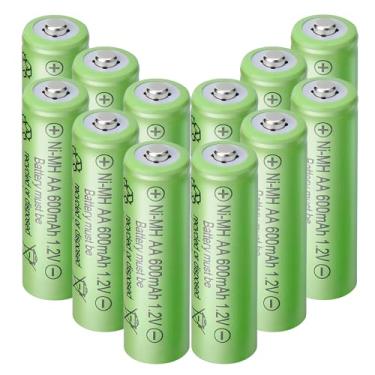 Imagem de Lombaour Baterias Ni-MH recarregáveis de 1,2 volts tamanho AA 600 mAh para luzes solares de paisagismo de jardim, luzes de cordas, luz de caminho (pacote com 12)