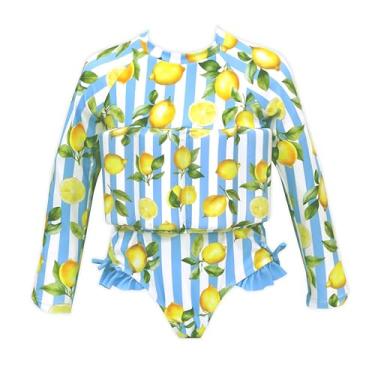 Imagem de Maiô infantil flutuante para meninas - maiô de uma peça para meninas com flutuabilidade integrada 3 a 4 anos - Lindo maiô italiano com estampa de limão para piscina, praia e esportes aquáticos