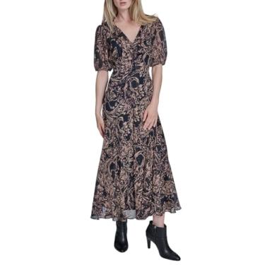 Imagem de BCBG Vestido longo feminino de chiffon com mangas bufantes abertas nas costas, Deep Sea Multi, 48