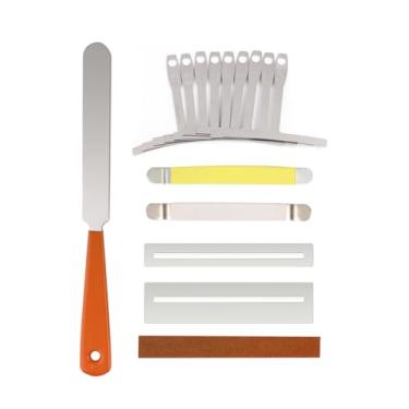 Imagem de Metallor Kit de ferramentas Luthier de fio de traste de guitarra com arquivo de coroação de traste de guitarra, calibre de raio de 9 peças, espalhadores de cordas, pedra de amolar, protetores de dedo