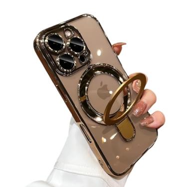 Imagem de Capa transparente com suporte de anel magnético para iPhone 16 Pro Max, 16 Plus, 14, 13, 12, 11, 15 Pro Max (para iPhone 16/Ouro Deserto)