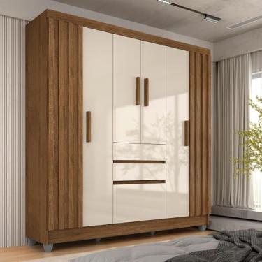 Imagem de Roupeiro Ripado Casal 7 Portas 2 Gavetas Daiana Freijó/off - M.a Freijó/off Premium