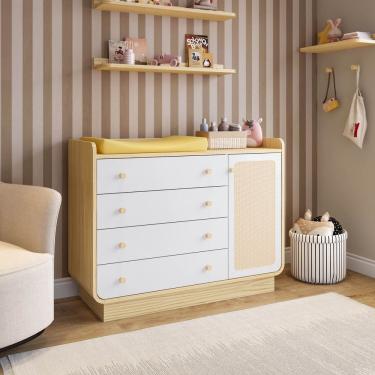 Imagem de Cômoda 4 Gavetas e 1 Porta em Rattan Wave Casatema Natural/Branco