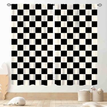 Imagem de Cortinas pretas e brancas, bandeira quadriculada para crianças, meninos, adolescentes, corrida, jogo, blackout, cortina de janela para quarto, sala de estar, berçário, banheiro, sala de jogos, 2