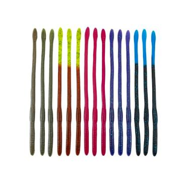 Imagem de Feito nos EUA 23 cm KILR Worms Unrigged pacote com 15 - Isca gigante de plástico macio para pesca de robalo - derramada à mão, perfumada de anis - durável, - Isca de pesca Big Worm para robalo (22,8