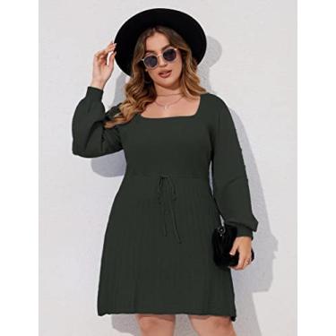 Imagem de ShopWonder Vestido suéter plus size feminino plus size A Line Wrap Sweater Dress em vestido suéter plus size outono, Verde militar 1 com cinto, 3G