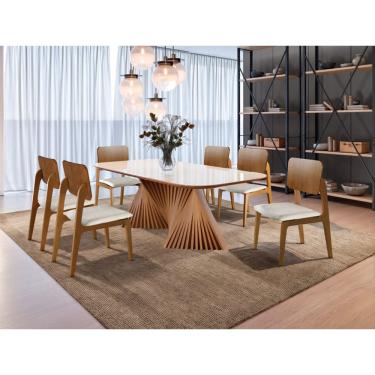 Imagem de Sala de Jantar Moderna Madeira Maciça 6 Cadeiras 2,0x1,0m - Opala - Harmonia Salas