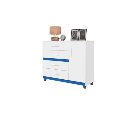 Imagem de Cômoda Sapateira PR 4 Gavetas + 1 Porta Cor Branco / Azul - SAO MIGUEL