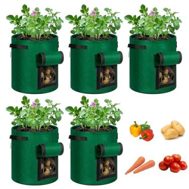 Imagem de VIVOSUN Pacote com 5 sacos de cultivo de batata de 10 galões para cultivo de batatas, vasos de batata de tecido com alça e janela de enrolar, recipientes de cultivo de batata, plantador de batata para