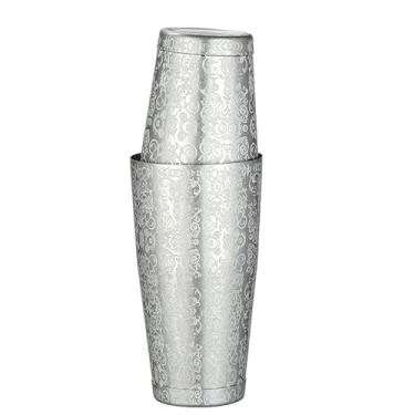 Imagem de Conjunto de coqueteleira Boston de aço inoxidável com padrão gravado (Spirit Vintage)