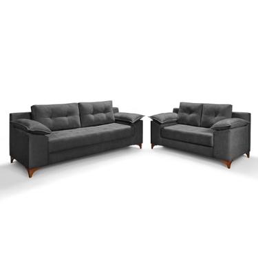 Imagem de Conjunto Sofá Ibiza 2 e 3 Lugares Luxo Aveludado Pompéia Casa Imperial (Pompéia Chumbo 208)