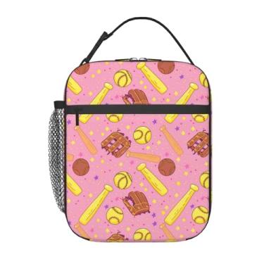 Imagem de ainori Lancheira reutilizável de softball, para crianças, meninas, meninos, mulheres e adultos, lancheira rosa isolada, bolsa térmica de poliéster para escola, piquenique, trabalho, viagem, praia ou