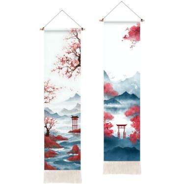 Imagem de BVBOX 2 peças de tapeçaria floral vertical, tapeçarias de borla preta para pendurar na parede vertical, decoração de casa para sala de estar, quarto