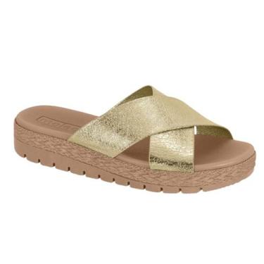 Imagem de Chinelo Feminino Flatform Tira Larga Moleca 5539104, Dourado, 36