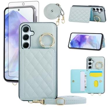 Imagem de Asuwish Capa para celular Samsung Galaxy A16 5G/4G capa carteira e protetor de tela de vidro temperado alça de ombro transversal anel fivela suporte suporte cartão celular para A 16 16A SM-A166U