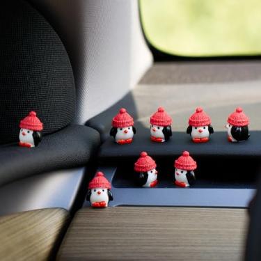 Imagem de Rislobx 8 peças estatuetas de pinguim decorações de painel de carro, pinguins fofos animais de resina ornamento de espelho retrovisor para mulheres acessórios interiores de carro