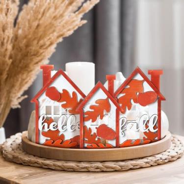 Imagem de Yousoontic 3 peças Olá folhas de outono placas de casa decorações de outono para casa de ação de graças placa de mesa de madeira rústica colheita de casa de fazenda mesa de outono centros de mesa