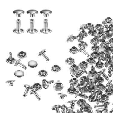 Imagem de HARFINGTON 80 conjuntos de rebites de tampa dupla, 7 x 8 mm, aço carbono, cabeça redonda, parafusos, parafusos tubulares de metal para decoração de artesanato em couro, prata