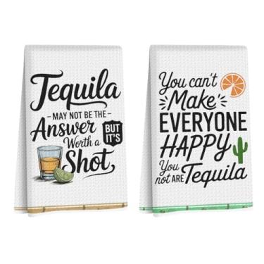 Imagem de 2 peças de presentes de tequila, toalhas de cozinha engraçadas de tecelagem waffle, acessórios de tequila, conjuntos de panos de prato decorativos fofos, presente de inauguração de casa, presente