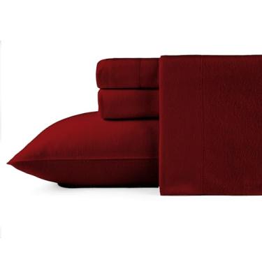 Imagem de Pointehaven Conjunto de lençóis de flanela de cor sólida de algodão escovado 180 g/m2 (vermelho verdadeiro, solteiro)