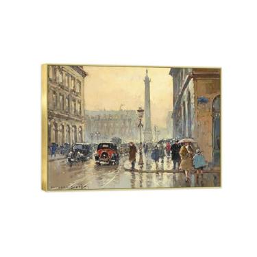 Imagem de BMZFYBS Arte de parede em tela reprodução de pintura famosa - imagens de moldura dourada para sala de estar - na chuva - pôster e impressões 50 x 70 cm 20 x 27 pol