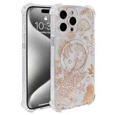 Imagem de Weonmov Capa magnética transparente para iPhone 15 Pro Max, compatível com MagSafe, estampa de animais marinhos do oceano, capa fina à prova de choque para proteção de lente de câmera para mulheres e