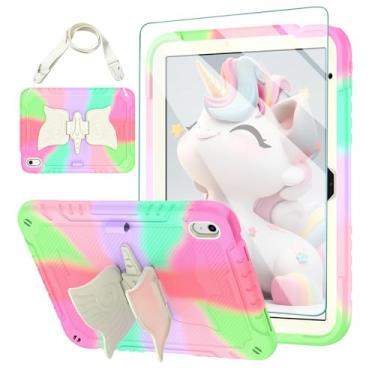 Imagem de ACEMO Capa para iPad 10ª geração 11 polegadas / iPad (A16) 11ª geração com protetor de tela/alça de ombro/suporte de lápis/suporte, linda capa infantil para meninas para iPad 2022 2025 vermelho