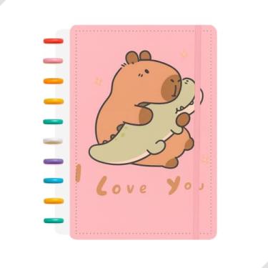 Imagem de Caderno Inteligente Capas Capivara 10 Discos Coloridos | Refil Removível, Compacto e Divertido | Capa Fofa e Exclusiva para Escola, Escritório e Presentes Criativos 20x26cm 80 Fls Papelaria Fofa Divertida Criativa (Jacaré Urso)