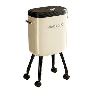 Imagem de predolo Lixeira com pernas, tampa hermética, pé alto, deslizante para abrir, lata de lixo estreita e simplista para quarto, cômoda e casa, Branco com Rodízio