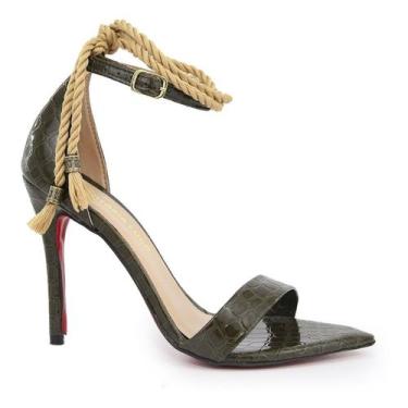 Imagem de Sandália VL Croco com Cordinha Bico Fino e Salto Fino 8cm - Vitória Lu