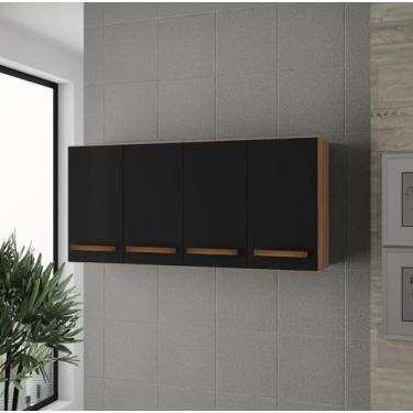 Imagem de Armário Aéreo de Cozinha 120cm 4 Portas Mara Savana/Preto - Moblis - L