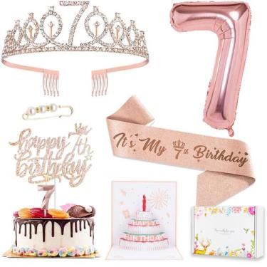 Imagem de Conjunto de decorações de aniversário Awfrky 7th Birthday para meninas