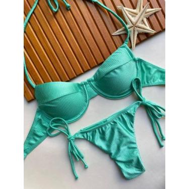 Imagem de Conjunto de Biquini Meia Taça Com Bojo Removivel e Calcinha de Amarrar