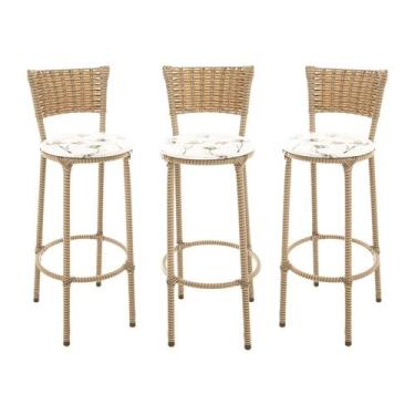 Imagem de KIT 3 Banquetas Alta Encapada Junco CAPPUCCINO Area de Lazer Cozinha B