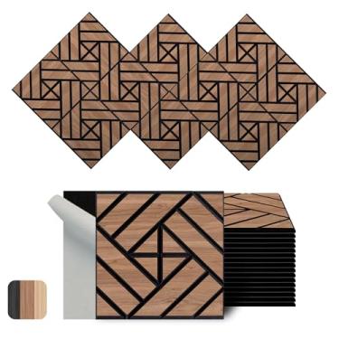 Imagem de WoveN SounD Painéis de parede acústicos artesanais, nogueira, 30 x 30 cm, pacote com 16, trama de grade | folheado de madeira | adesivo | absorção de som | amortecimento de som | à prova de som |