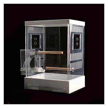 Imagem de Gaiola de pássaro branca gaiola de viagem de pássaro de plástico transparente com alimentador automático para exibição de pássaros pequenos em ambientes internos e externos, ninho de pássaro (cor