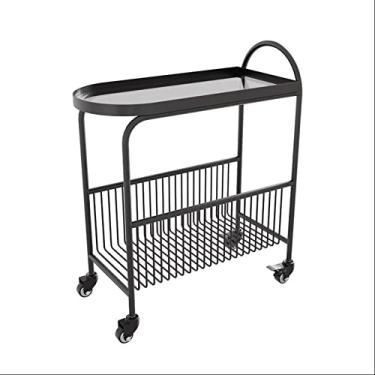 Imagem de Mesa de centro de design simples pequena mesa lateral de sofá com rodas, armazenamento de carrinho utilitário de 2 níveis, organizador de carrinho móvel com alça para escritório, casa, cozinha