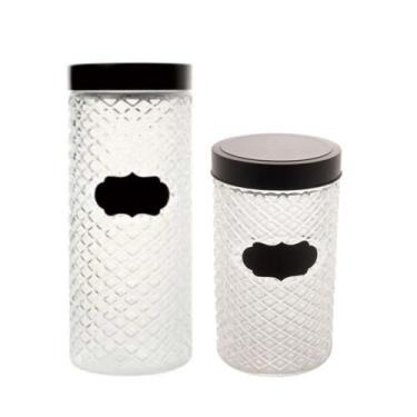 Imagem de Kit 2 Porta Mantimentos Pote com Tampa Preta e Giz Wolff 1600ml e 2100