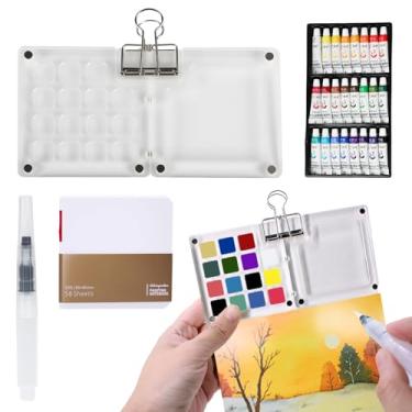 Imagem de BestYiJo Mini conjunto de tinta aquarela - kit de paleta de tinta portátil de 24 cores, paleta de aquarela acrílica para artistas, pintores e estudantes - perfeita para esboços ao ar livre e uso em