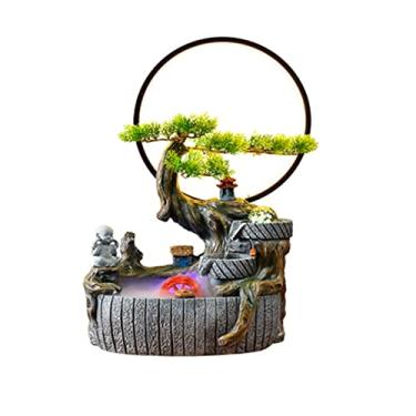 Imagem de XFNVXC Fonte decorativa para ambientes internos Rockery Water Desktop Fountain Feng Shui Wheel Tabletop Fountain - Calmante e relaxante água som resina cachoeira fonte Rockery Fountain casa