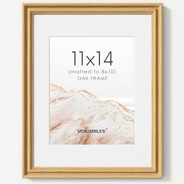 Imagem de Porta-retrato 28 x 35 cm com tapete para 20 x 25 cm, moldura de madeira de carvalho natural com colagem de fotos com vidro temperado HD, encaixe único e espiga, tiras onduladas, exibição de parede